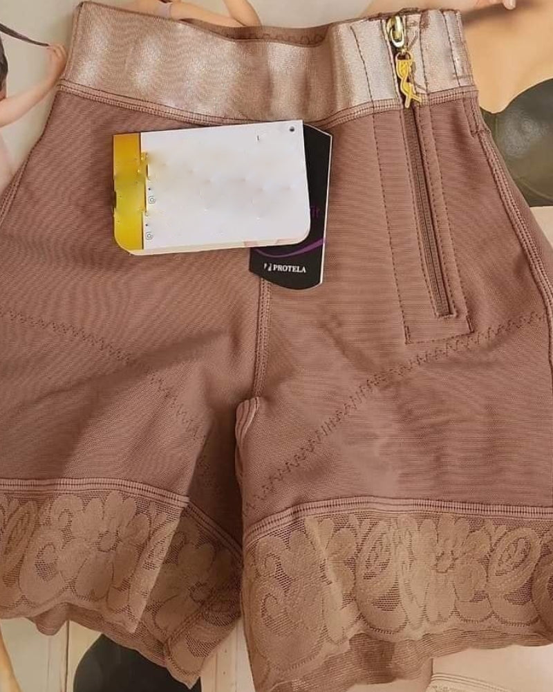 High Waist Side Zipper Butter Lifter Faja Shorts RosyBrown