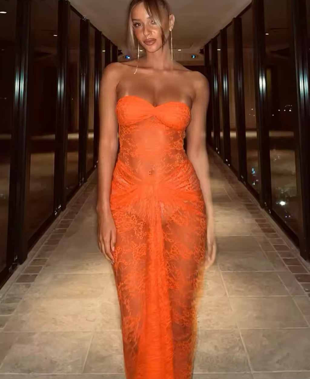 Lace maxi bandeau dress