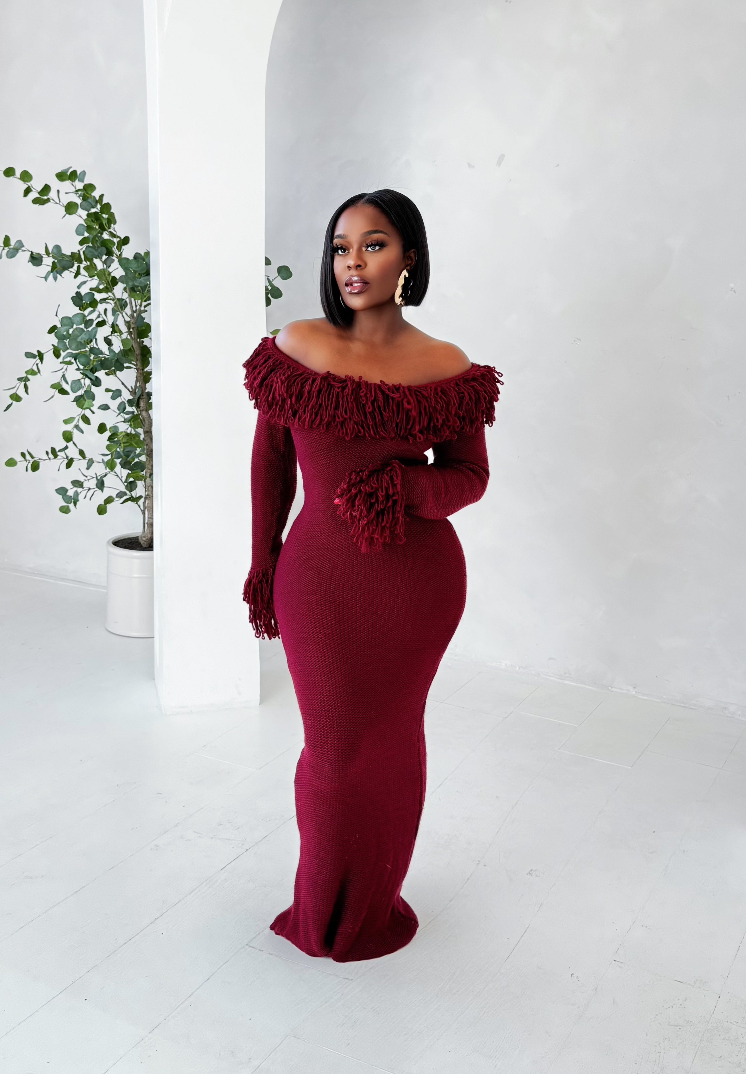 “BRYIA” FRINGE KNIT DRESS(S-XL)