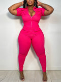 Zip-Front Cargo Jumpsuit--Clearance Hot Pink S