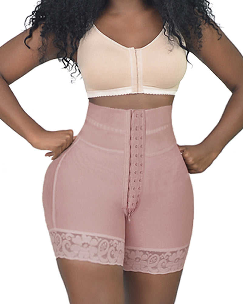 High Waisted Mid-Section Tummy Control Double Curvy Compression BBL Shorts RosyBrown