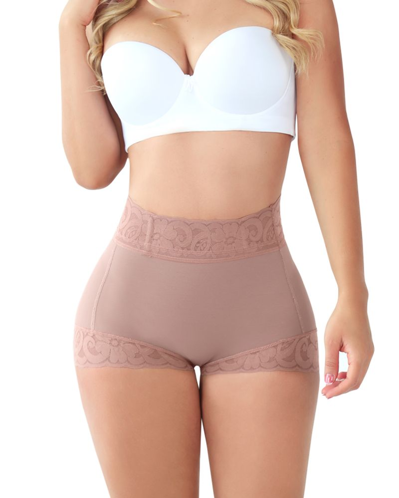 Women High Waisted Sculpting Tummy Control Butt Lifter Shorts RosyBrown