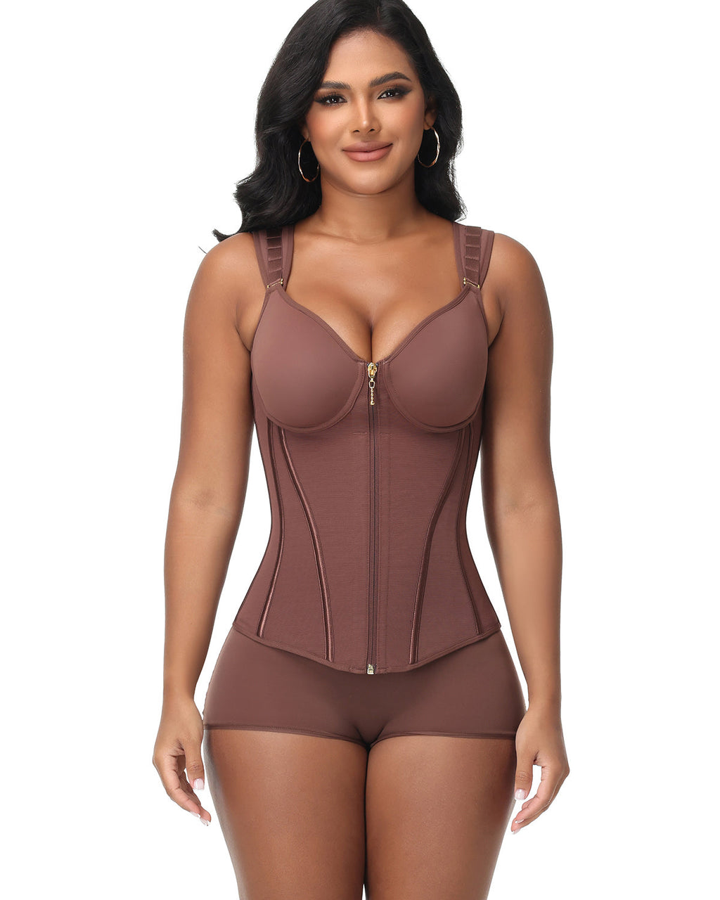 Double Compression Long Slimming Faja Waist Trainer Zipper Vest with Bra