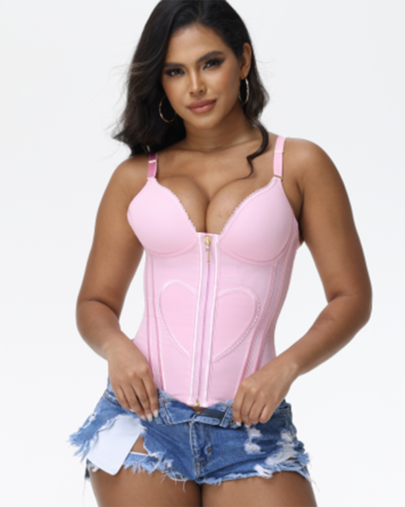 Heart Shape Tummy Control Compression Tanks Corset Waist Trainer Body Shaper with Zipper