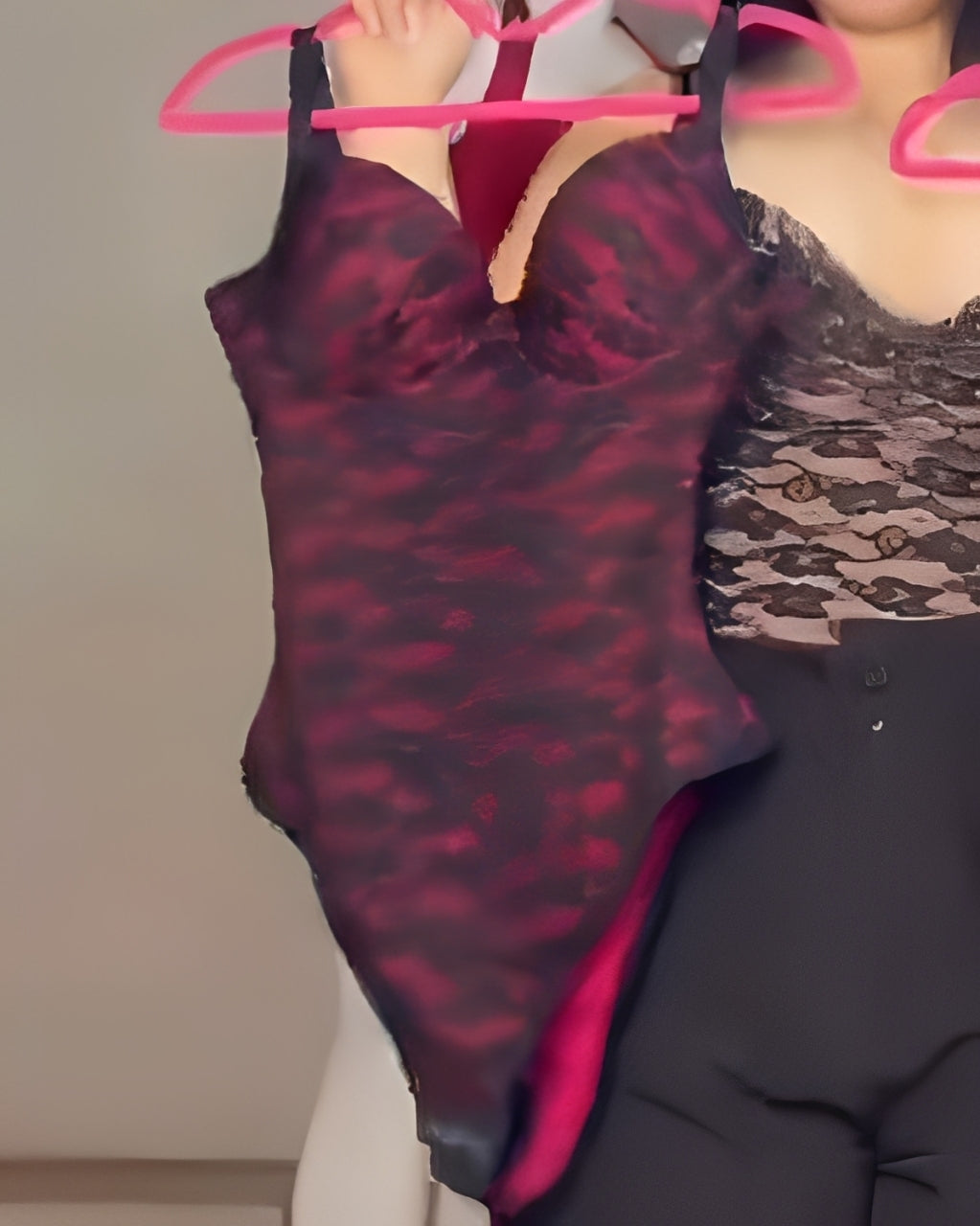 V Neck Lace Tie Up Tummy Control Bodysuit Red
