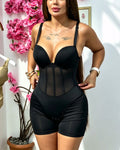 Deep V-neck Mesh Bodysuit, Shaping And Lifting The Buttocks