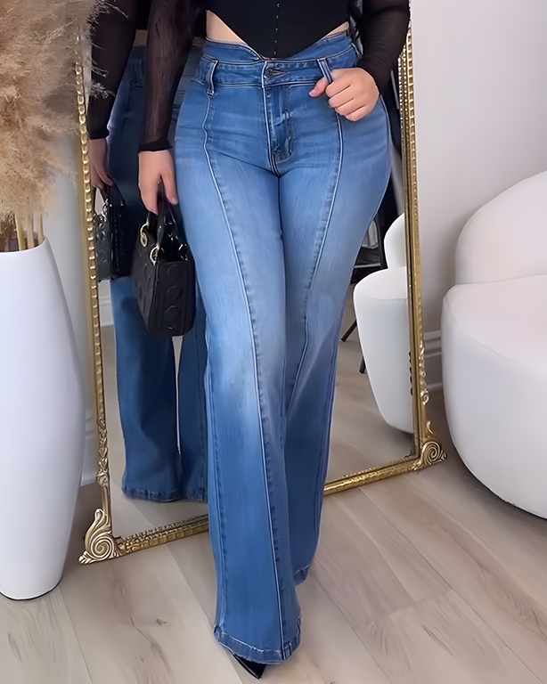High-Rise Slim-Fit Skinny Flared Jeans Lightblue