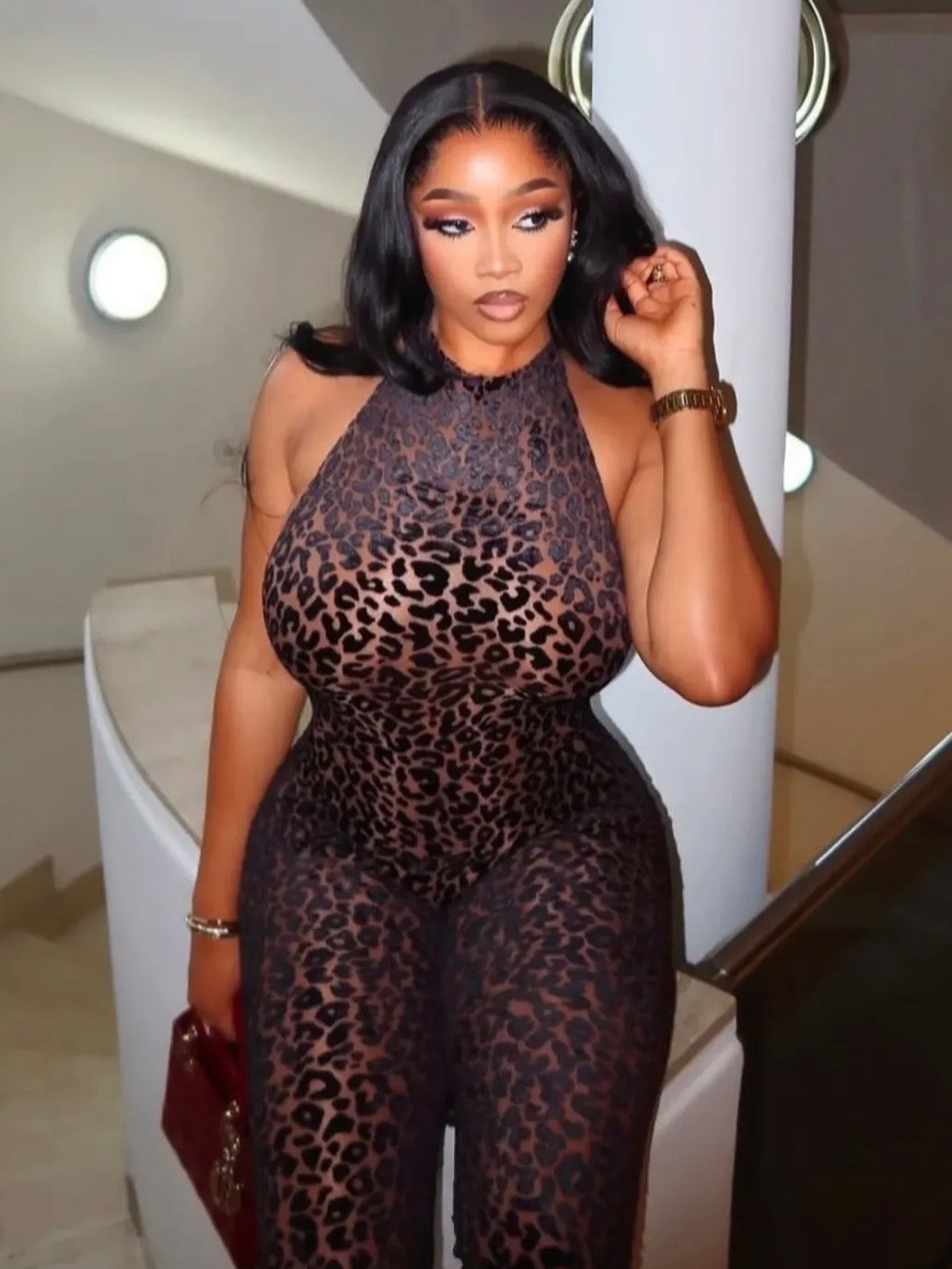 Leopard Mesh Capri Jumpsuit