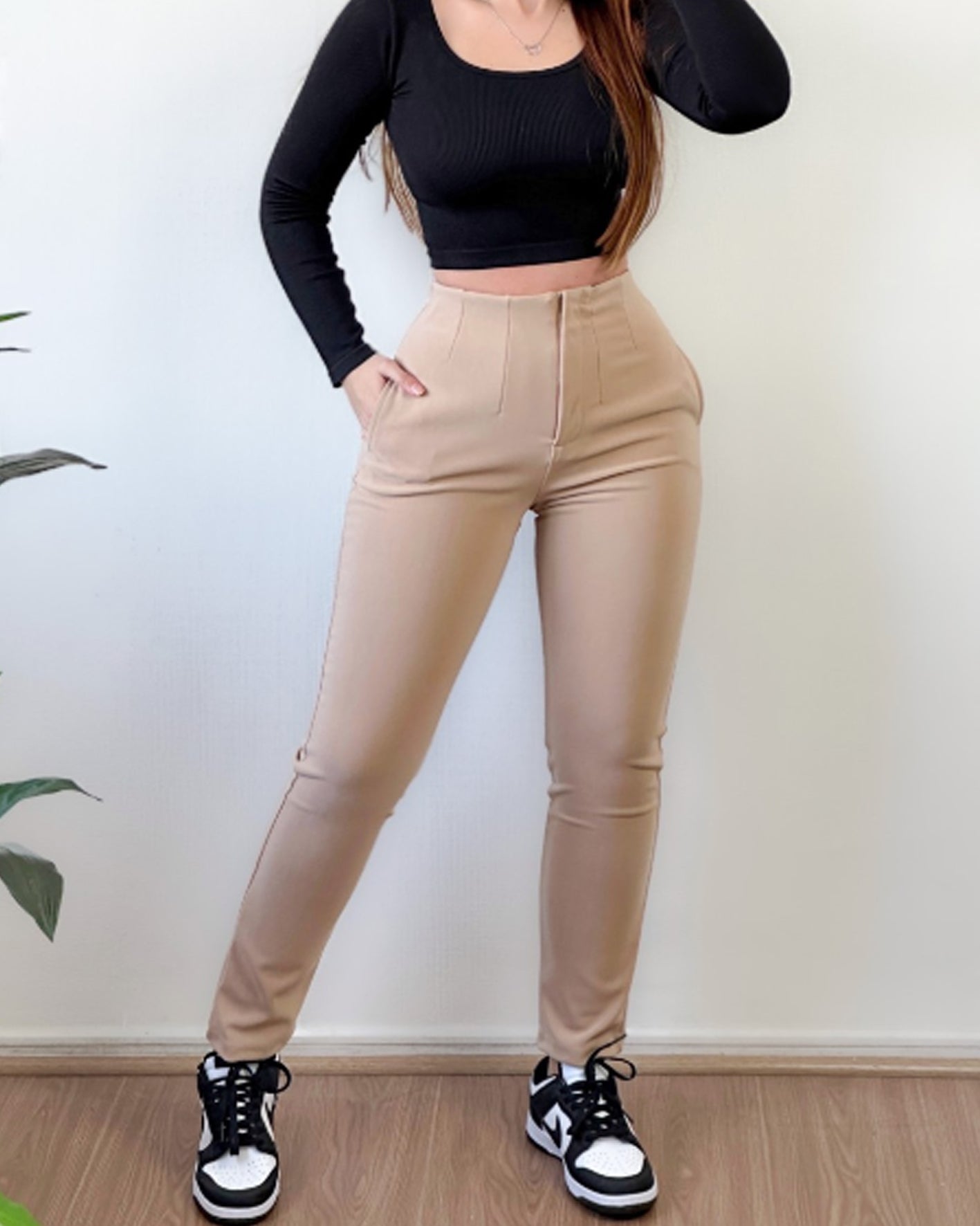 Fashion Waist-Less Headside Pocket Pants Tan