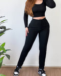 Fashion Waist-Less Headside Pocket Pants Black