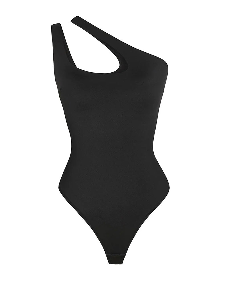 One Shoulder Seamless Bodysuit Black