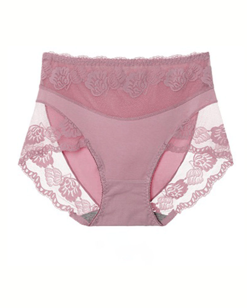 Sexy Lace Breathable Plus Size Tummy Control Briefs Pink One Size