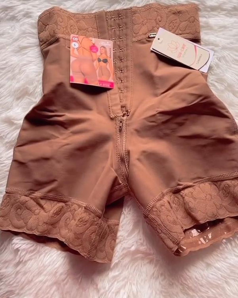 Hook-Eye Closure High Waist Shaping Shorts RosyBrown