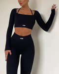 Solid Color Knitted Letter Tight Suits Black