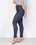 Double Side Stitched High Waisted Skinny Jeans Dark blue