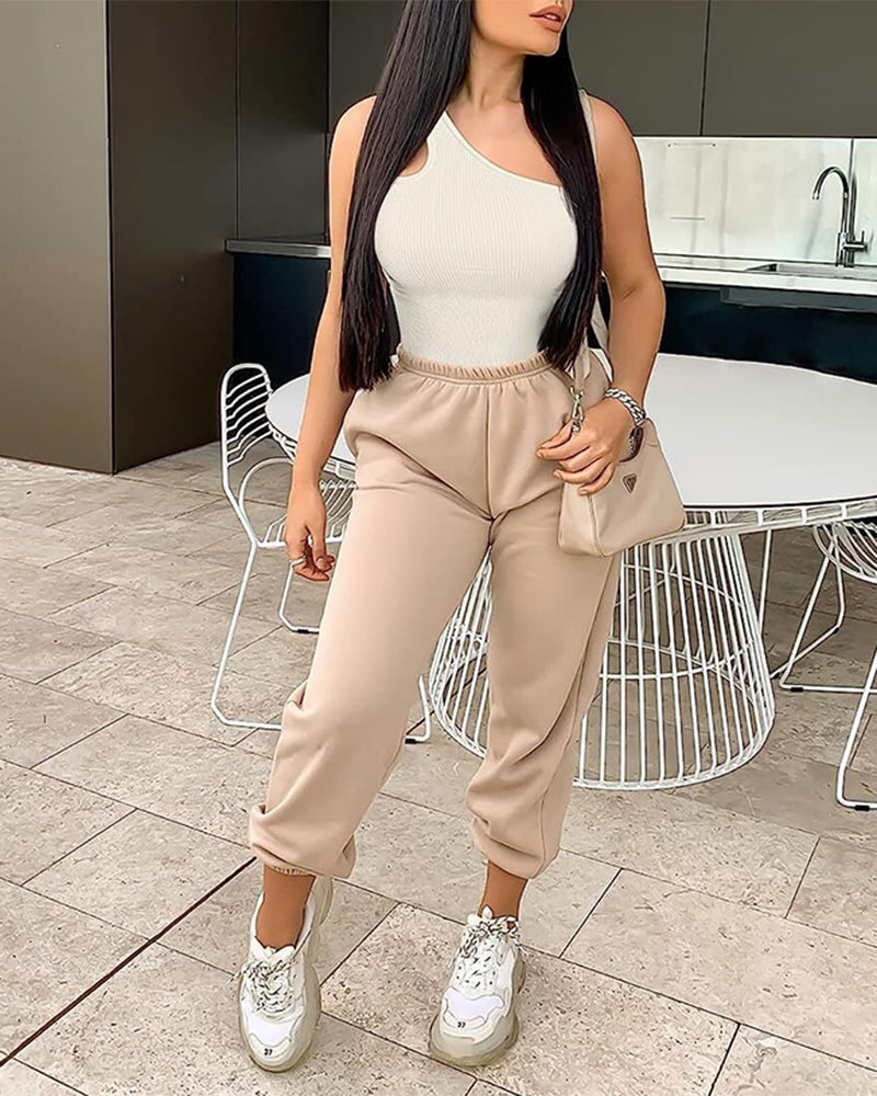 Fashion Ribbed One Shoulder Tummy Control Sexy Bodysuits