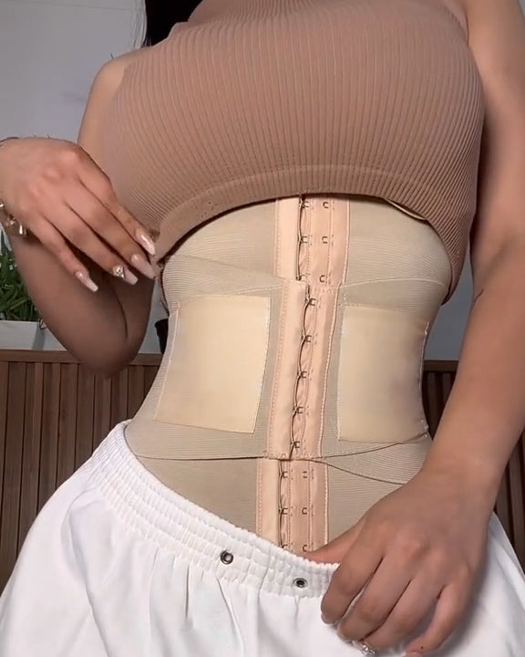 Fashion Hook-eyes Closure Slimming Hourglass Waistband Tan