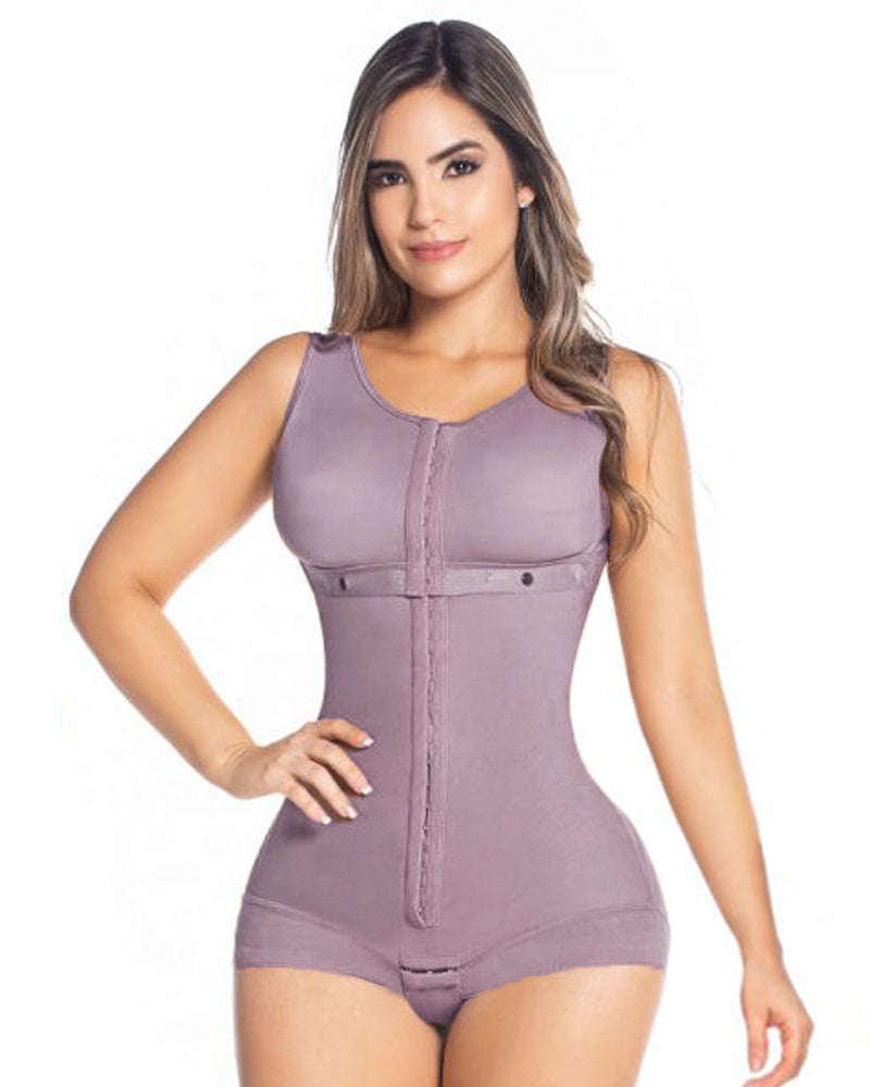 Hook And Eye Closure Breast Support Tummy Control Bodyshaper Purple