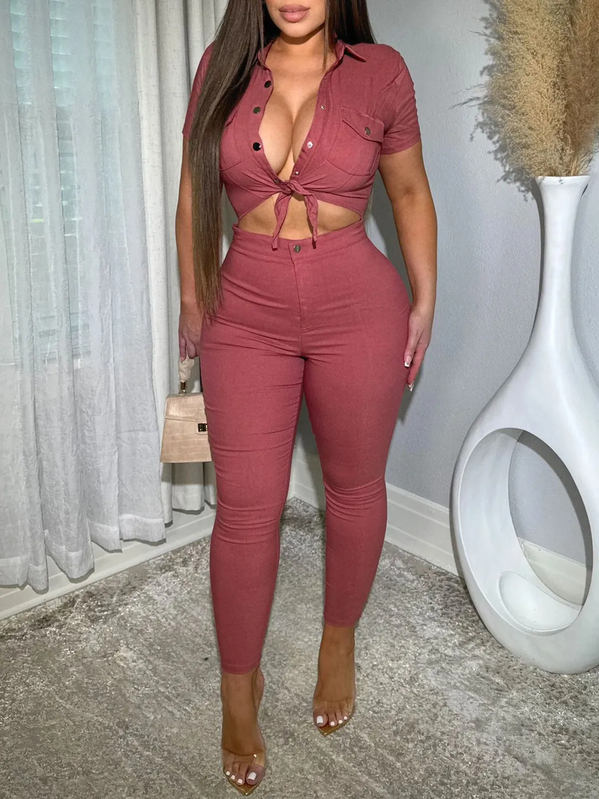 Women Skinny One Piece Romper Denim Jumpsuit