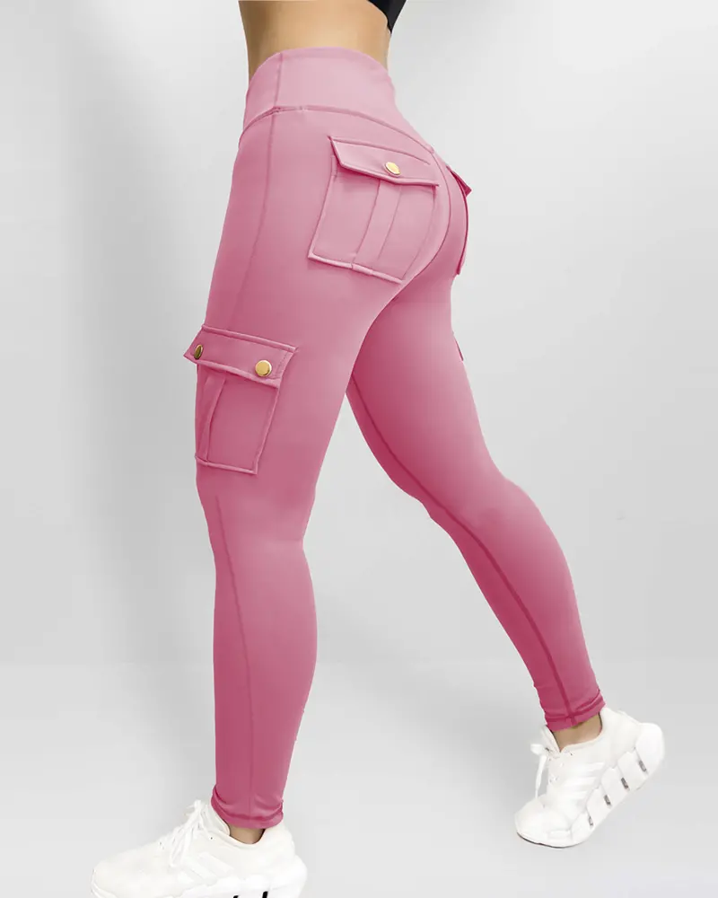 Pocket Design Butt Lifting Active Pants Pink