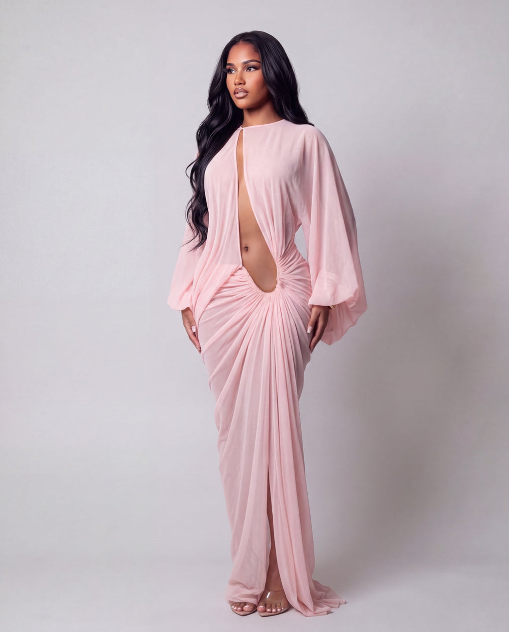 Pink Ruched Maxi Dress