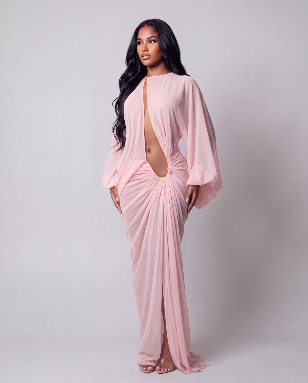 Pink Ruched Maxi Dress