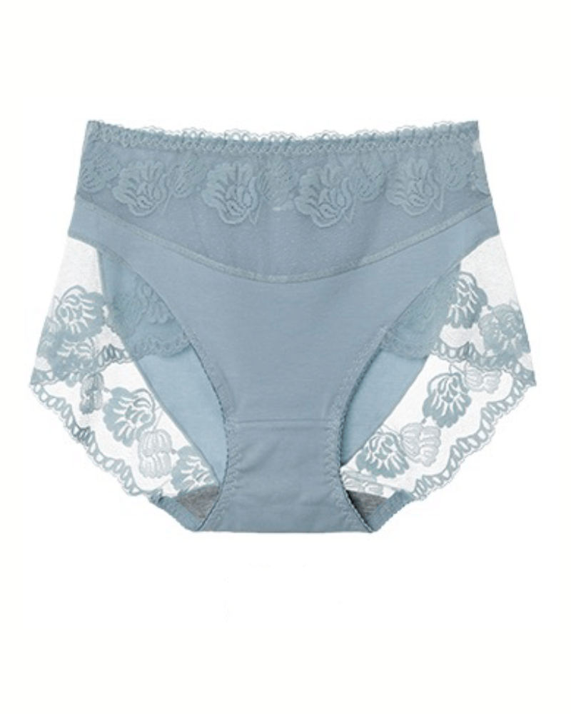 Sexy Lace Breathable Plus Size Tummy Control Briefs Lightblue One Size