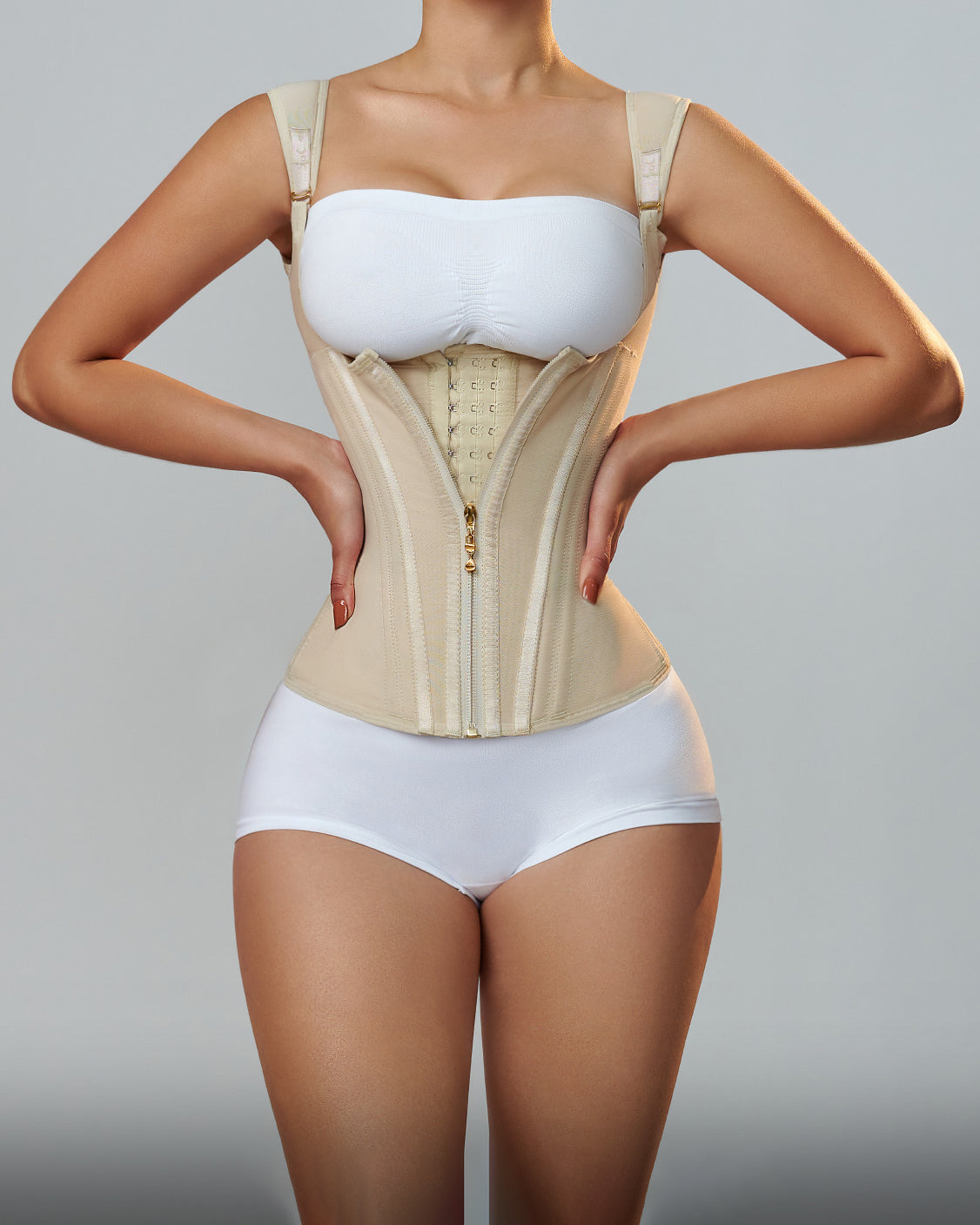 Women Fashion Waist Tummy Trainer Strap Steel Boned Tan
