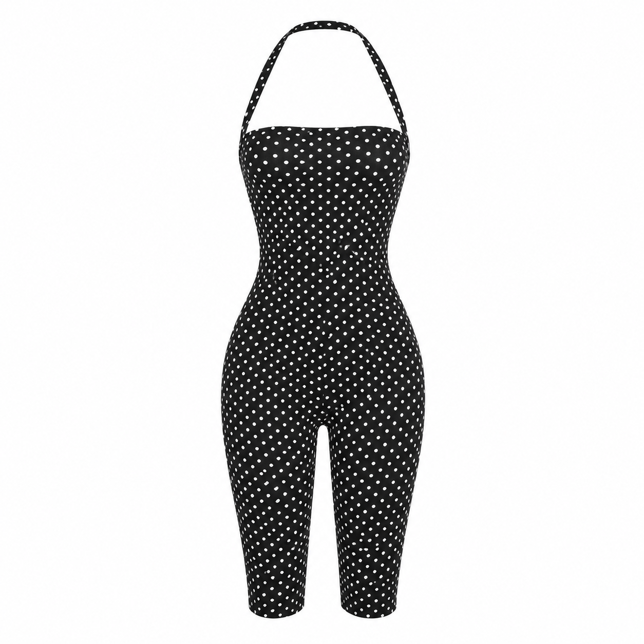 Vhia Black Polka Dot Backless Romper