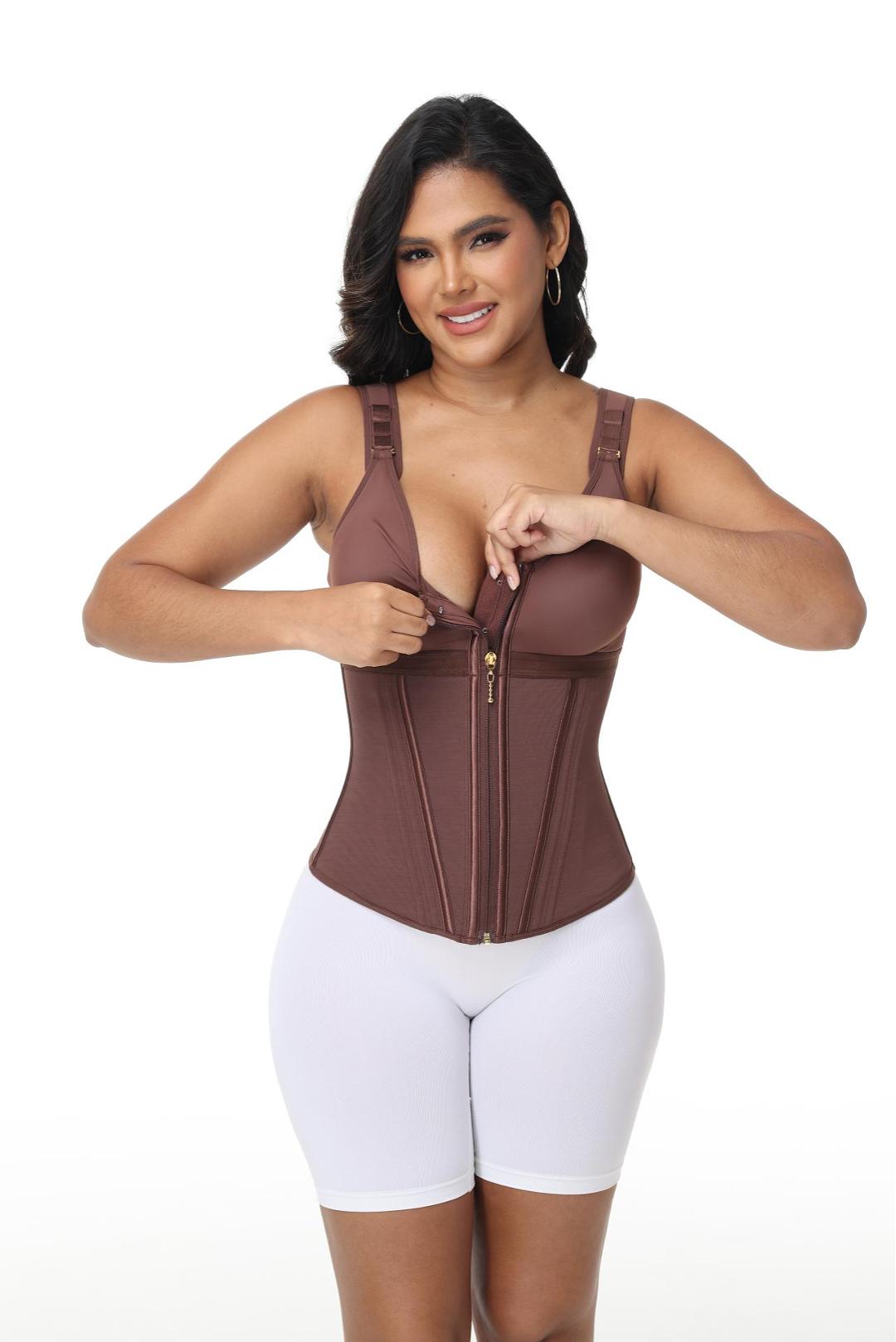 Extreme Latex Corset Waist Vest With Bra Mocha Mousse