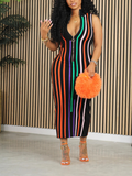 Stripe Sleeveless Zip Dress--Clearance Black S