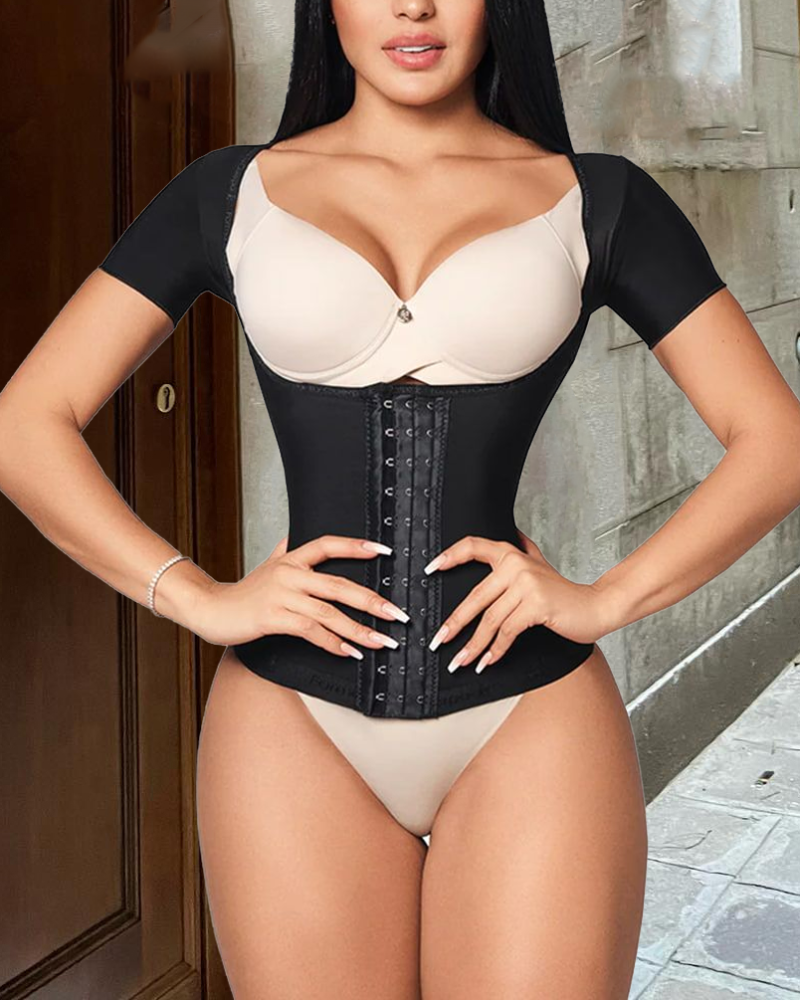Fashion Waist Cincher Open Bust Short Sleeve Shapewear Black