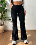 High Waisted Zipper Button Slim Fit Flared Pants