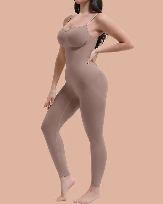 Seamless Comfort Shaping Long Sleeveless Full Body Shaper Brown