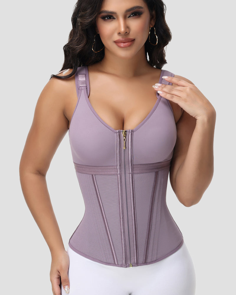 Extreme Latex Corset Waist Vest With Bra Purple