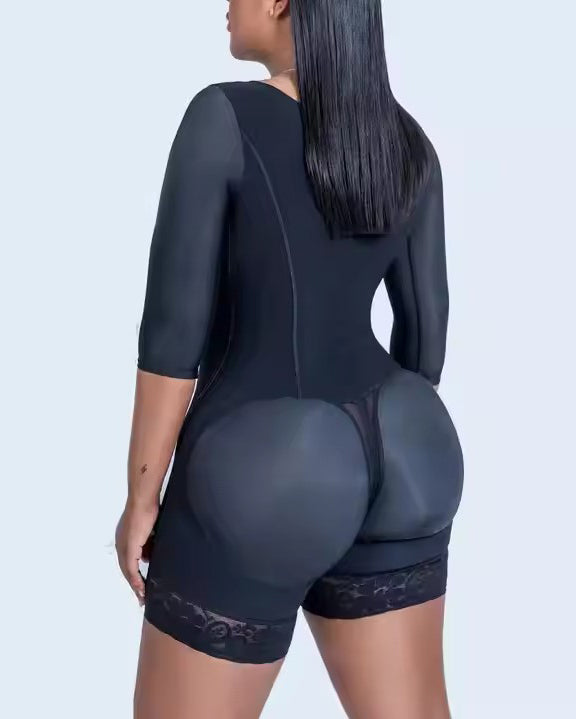 4 Row Hook and Eye Mid-Length Sleeve Full Body Shaper