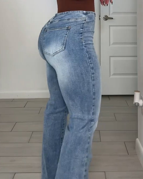 Women's Cutout Butterfly Slim-Fit Flared Jeans