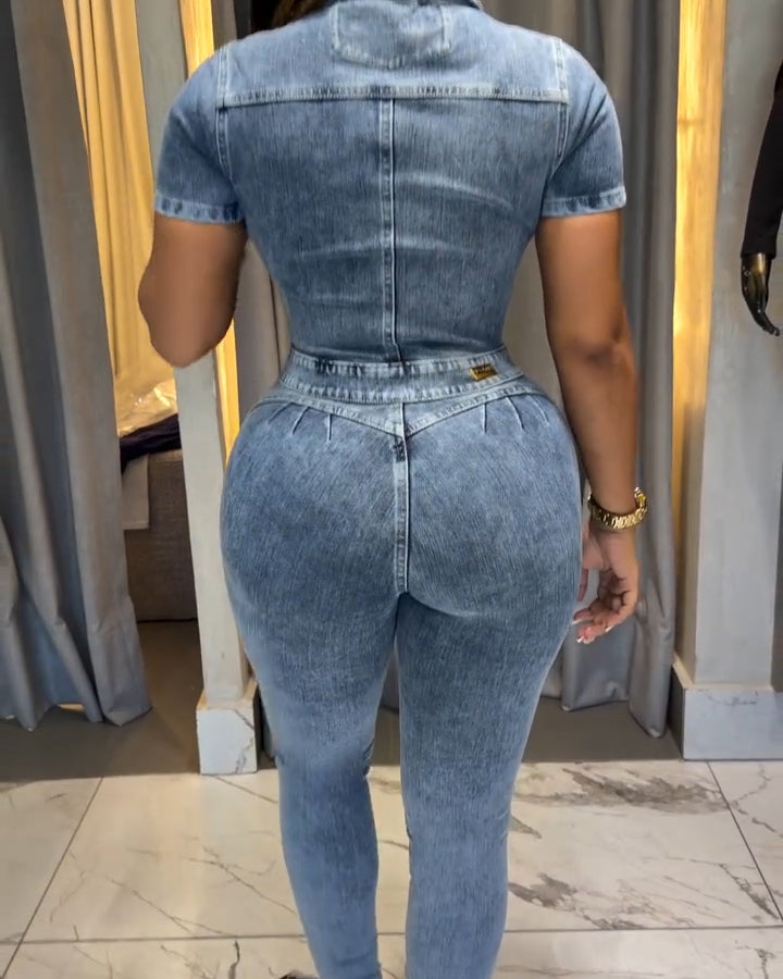 Women's Slim-Fit Denim Jumpsuit