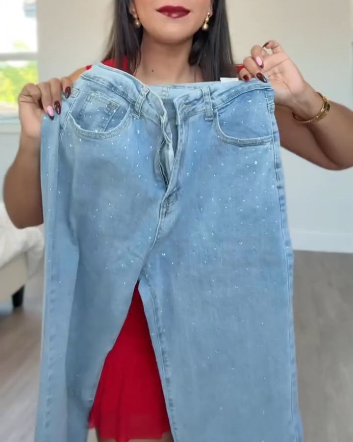 Women's Rhinestone Straight Leg Jeans