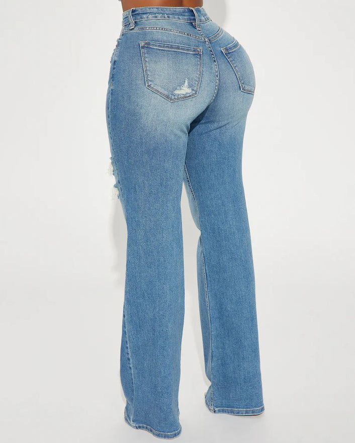 High-Waisted Wide-Leg Ripped Jeans