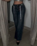 Women's Fashion Sparkling Rhinestone Jeans Blue