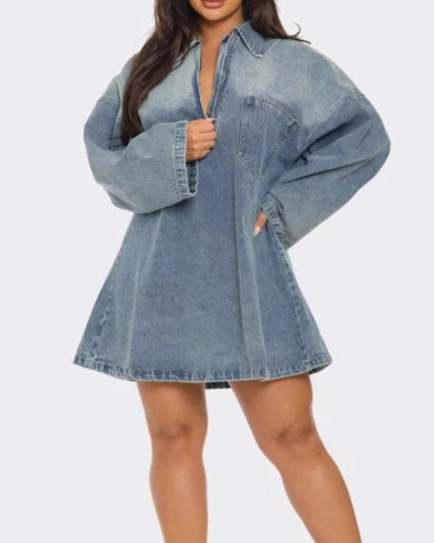 Stylish Collared Loose Denim Dress