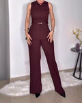 Women's Sleeveless Casual 2-Piece Set Brown