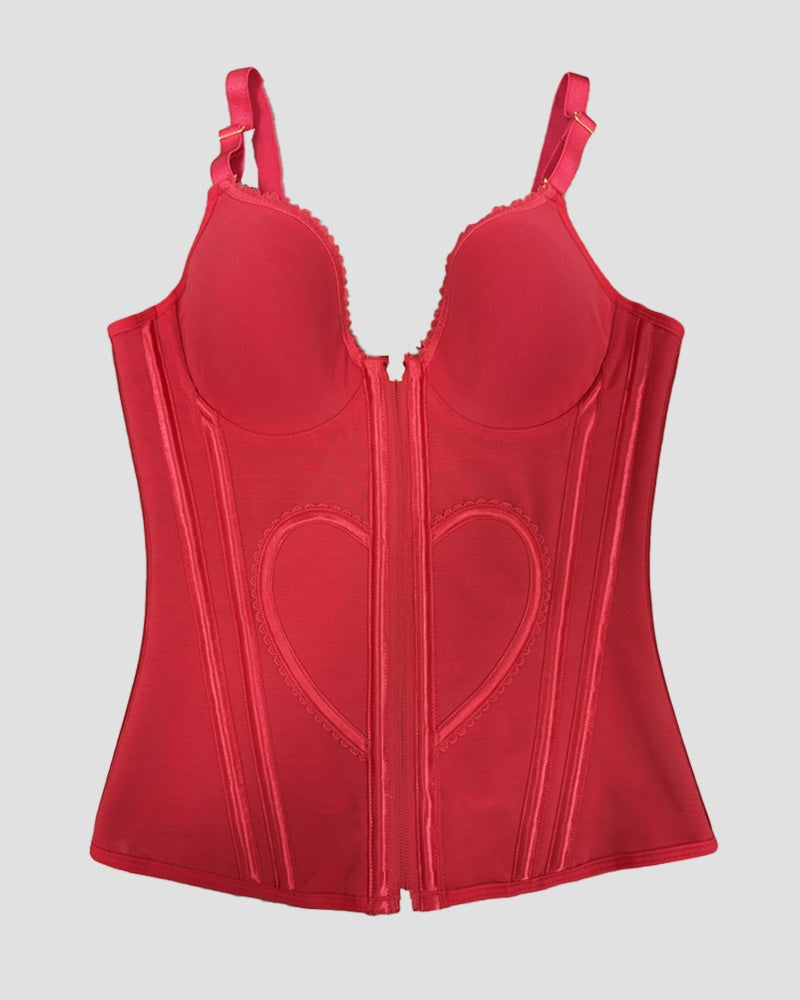 Heart Shape Tummy Control Compression Tanks Corset Waist Trainer Body Shaper with Zipper Red