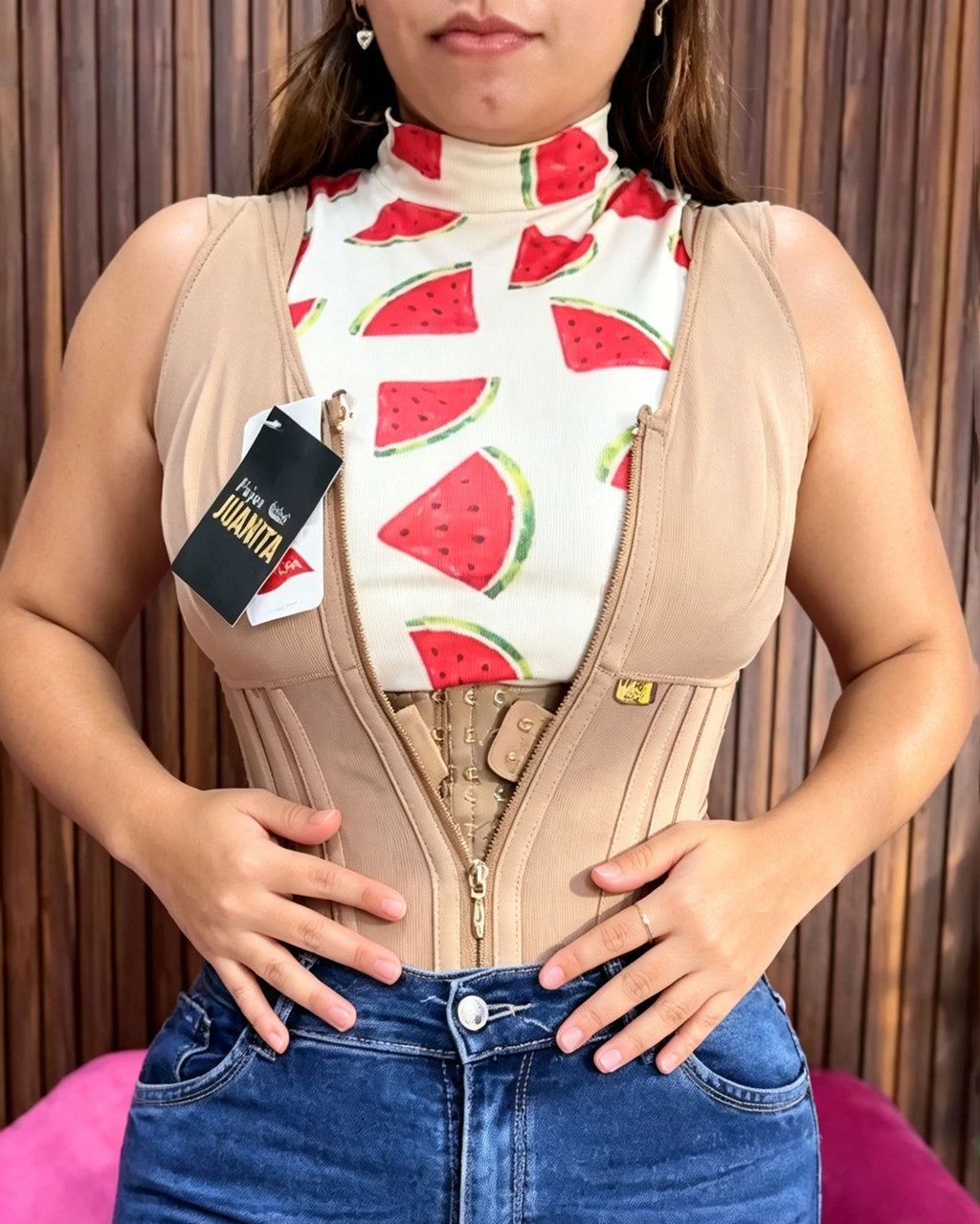 Front Zipper Fishbone Waist Shaping Vest