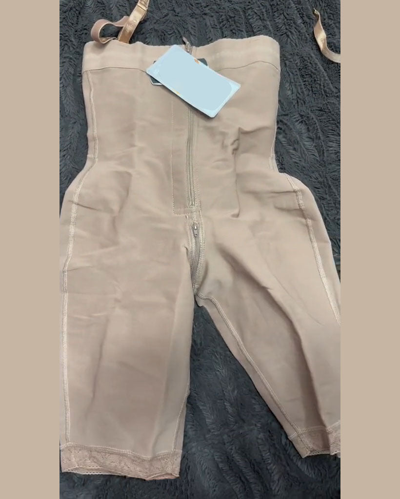 Tummy Control Shaper Shorts Knee Length Internal Hooks Zipper Tan