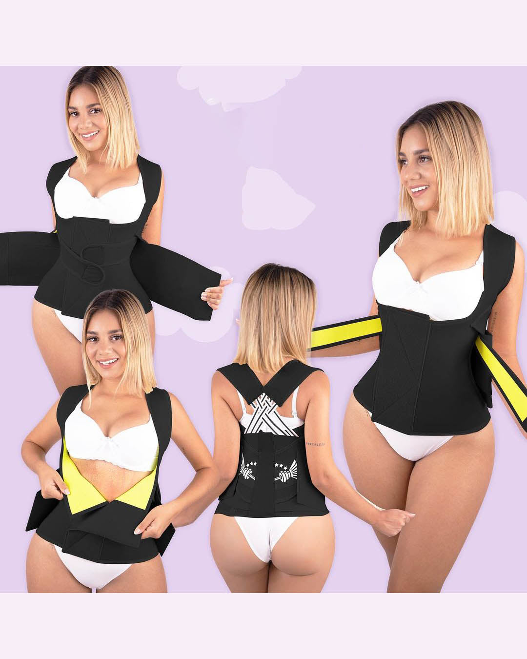 High Compression Tummy Control Back Correcting Belt Corset Black