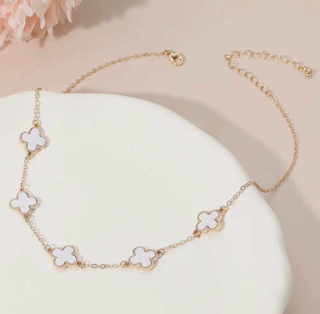 My lucky Charm Necklace and Bracelet Baddie Set White Gold