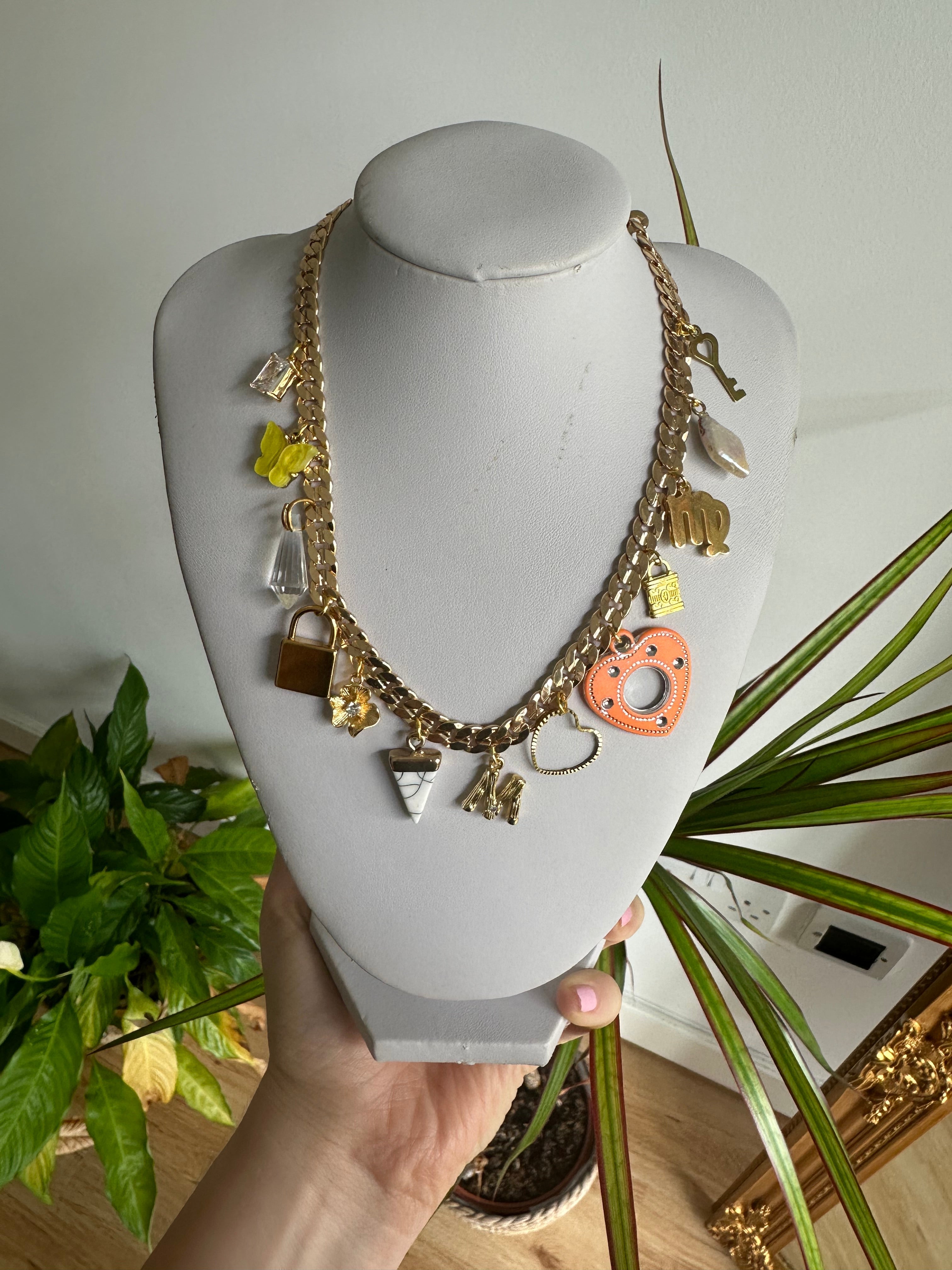 Gold multi colour initial necklace