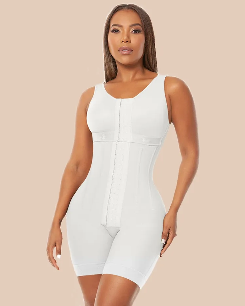 Cross Back Support Mid Length With Snap Button Shapewear White